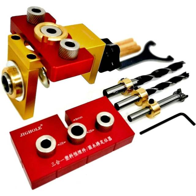 3 In 1 Dowelling Jig Master Kit Woodworking Adjustable Aluminum Drilling Guide Locator With 8/10/15mm Drill For Board Splicing