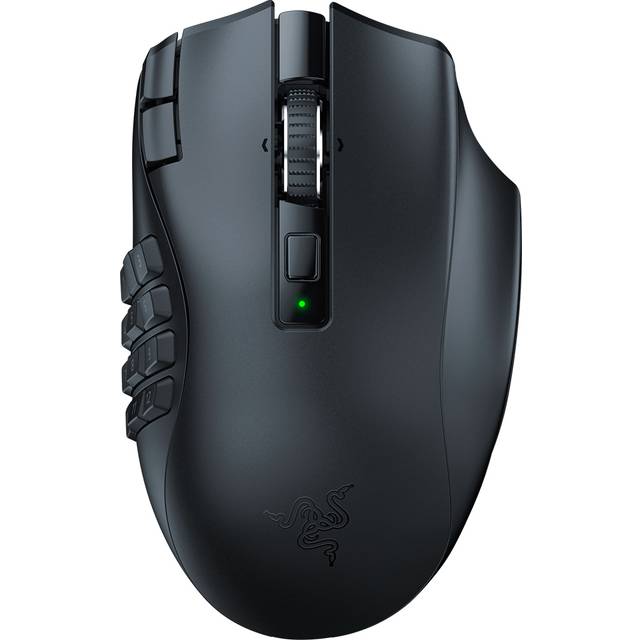 Razer Naga V2 HyperSpeed - Trådlös ergonomisk MMO-spelmus (med 19 programmerbara knappar, HyperSpeed Wireless (2,4 GHz), upp till 250 timmars batteritid, optisk sensor Focus Pro 30K) Svart