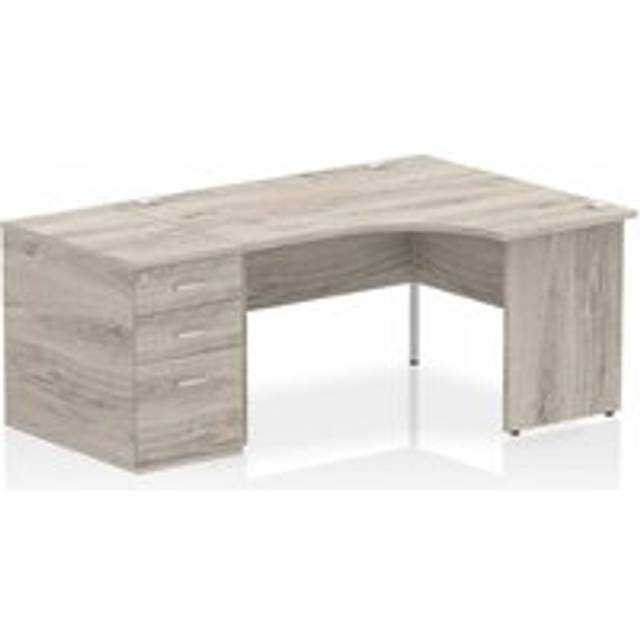 Impulse 1400 RH Crescent Desk Grey Oak Top Panel End 800 Desk High Ped
