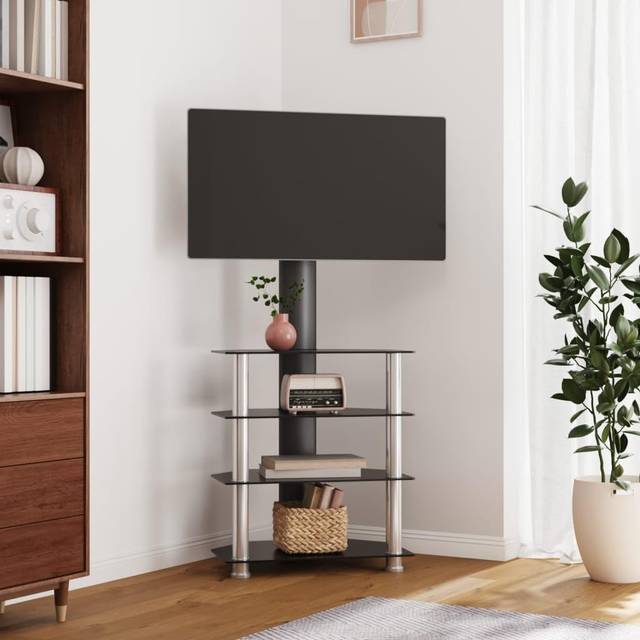 (black and silver, 65.5 x 40 x 131 cm) vidaXL Corner TV Stand for 32-70 Inch Universal Cantilever TV Floor Stand
