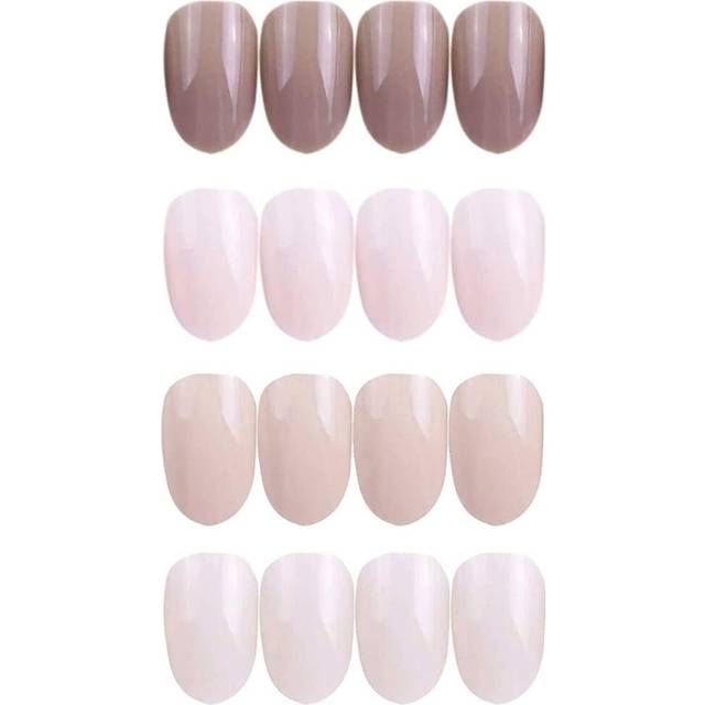 Laza 96 Pcs Colorful Fake Nails 4 Pack Nude Full Cover Oval Short UV Top Coat Artificial Acrylic Nails (No Glue Included)