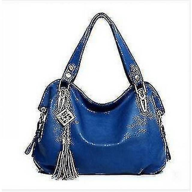 100% Genuine Luxury Handbag Tote Leather Hobo Shoulder Bag Messenger Bags(blue)