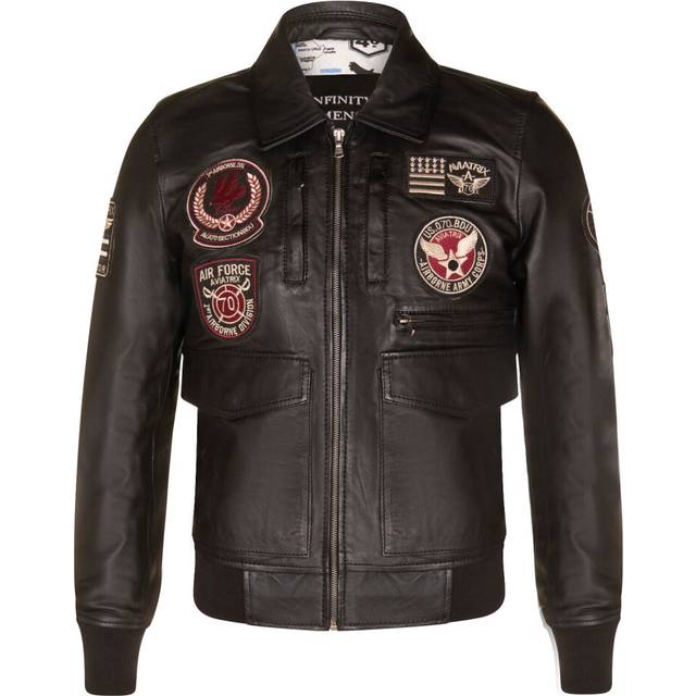Men's black leather bomber jacket air force badge pilot retro flying jacket