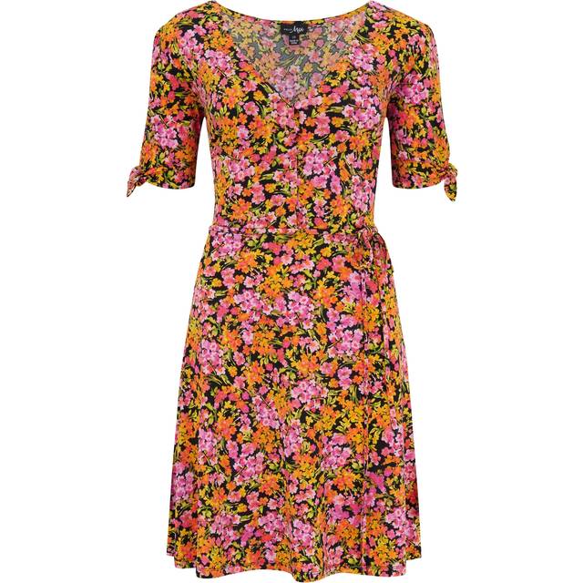 Pour Moi Bella Slinky Jersey Tie Sleeve Tea Dress, Multi, Size 14, Women - Print