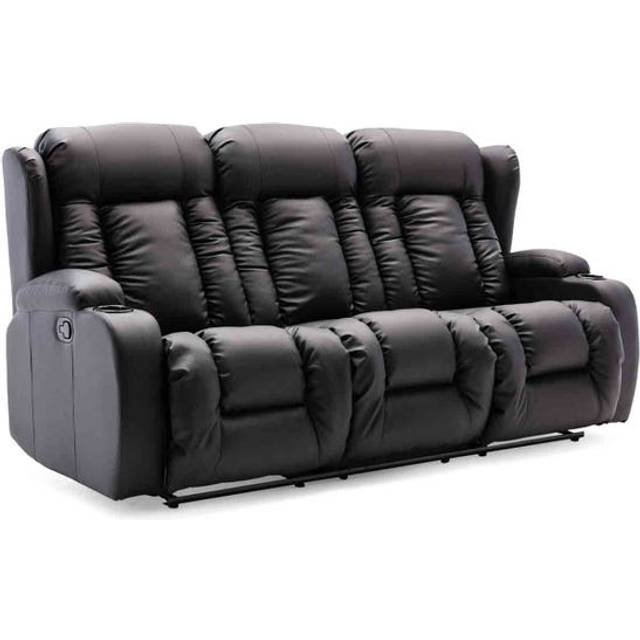 Caesar 3 Seater Manual High Back Bonded Leather Recliner Sofa - Black - One Size