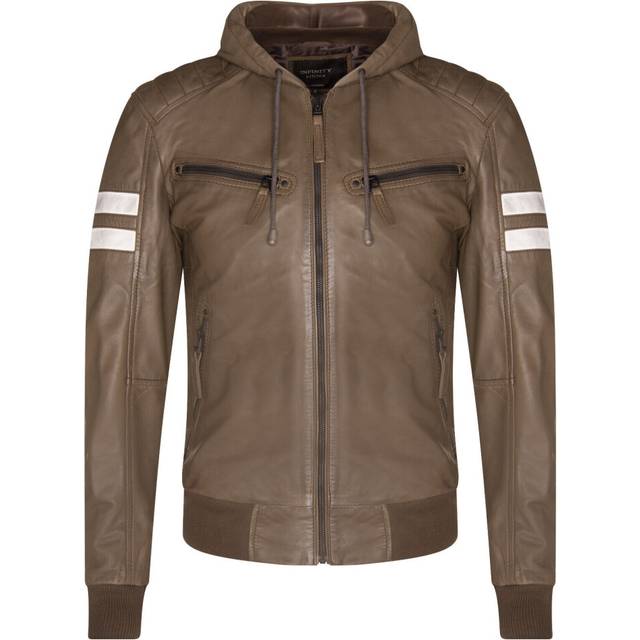 (3XL) Men's Brown Leather Vintage Hooded Retro Casual Zipped Bomber Jacket