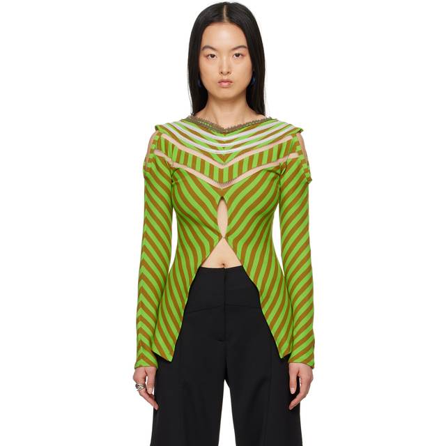 Kiko Kostadinov Green Panoply Top - Midsommar Green Stri - FR 34