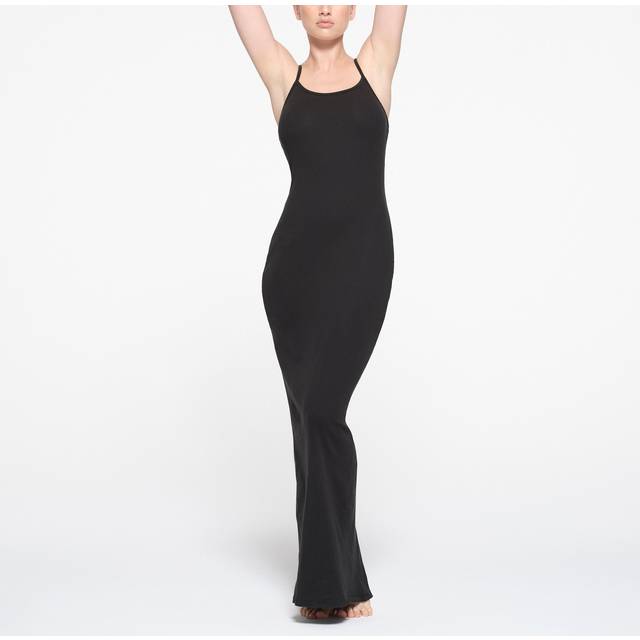 SKIMS Long Cami Dress | Black | 4XL | Cotton Rib - Soot