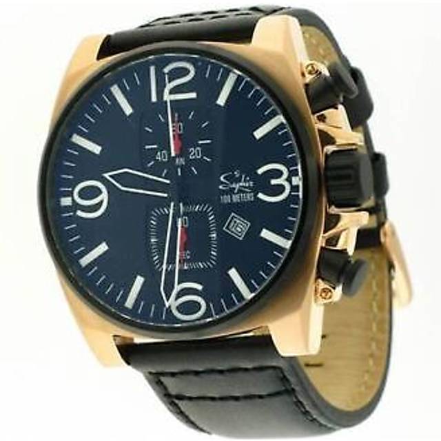 Saphir mens chronograph watch funky modern black leather quick dispatch
