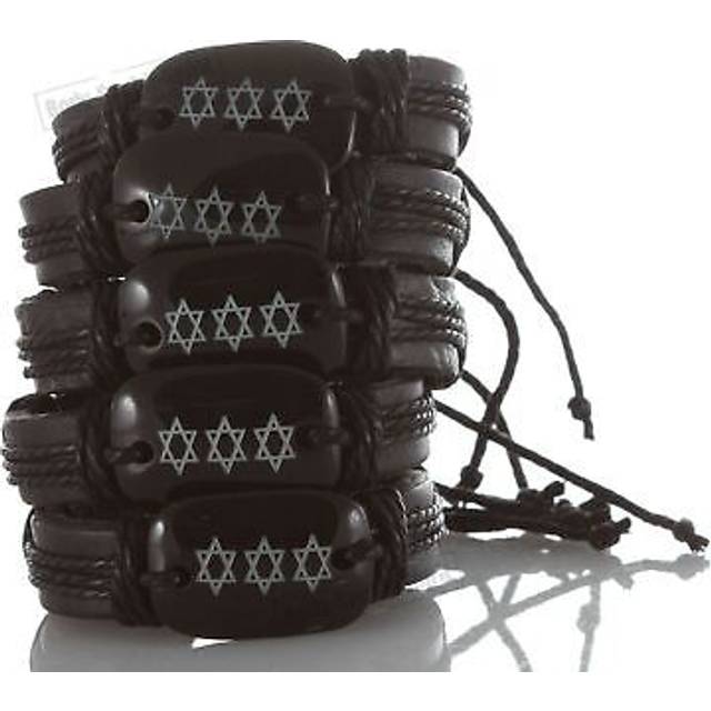 5 black jewish magen star of david bangle leather bracelet wristband god sacred
