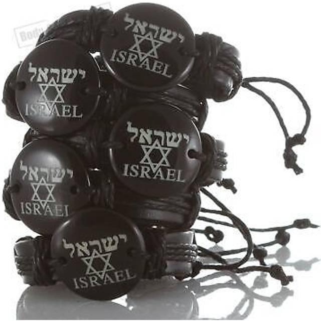 1 star of david israel jewish men black leather bracelet wrist luck success punk