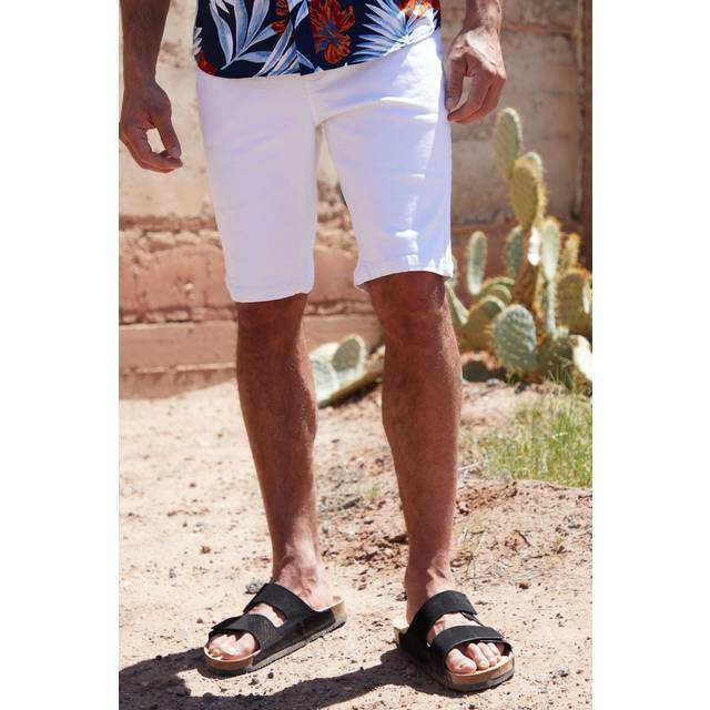 'Tillage' Overdyed Denim Shorts with Stretch - White - 32R
