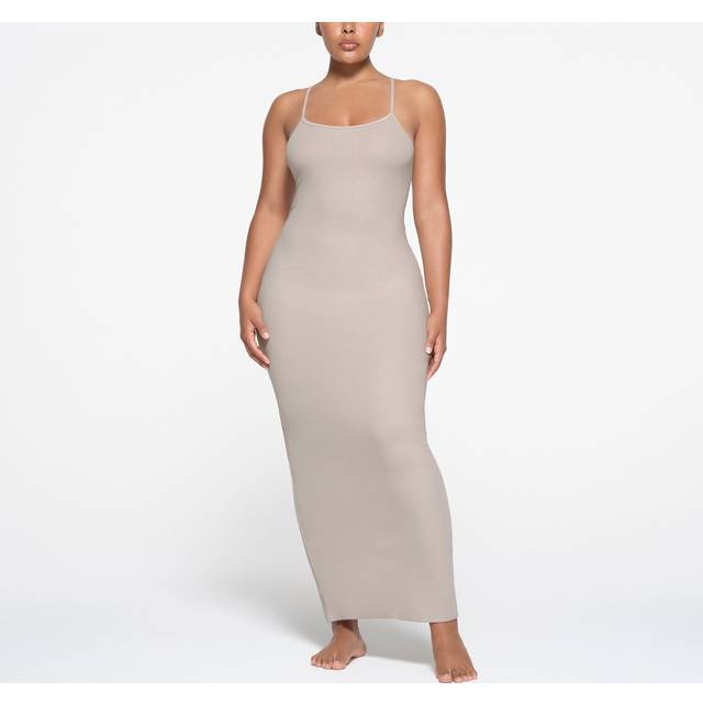 Skims Womens Stone Cotton Rib Scoop-neck Stretch-cotton Maxi Dress M - STONE