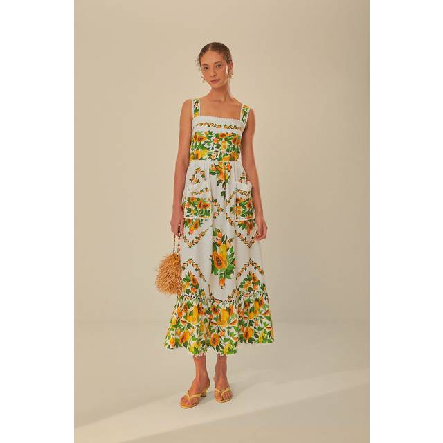 Farm Rio Papaya Salad Scarf Linen-Blend Maxi Dress