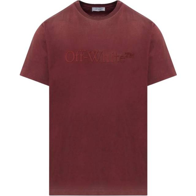 Off-White Mens Laundy Slim Fit Pureed Pumkin T-Shirt - Burgundy Cotton - Size Large