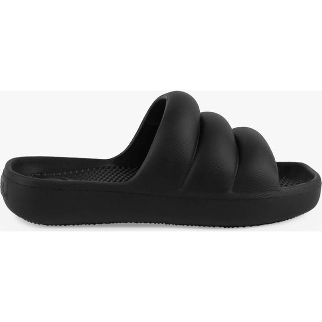 Totes Ladies Black Moulded Puffy Sliders - Tan