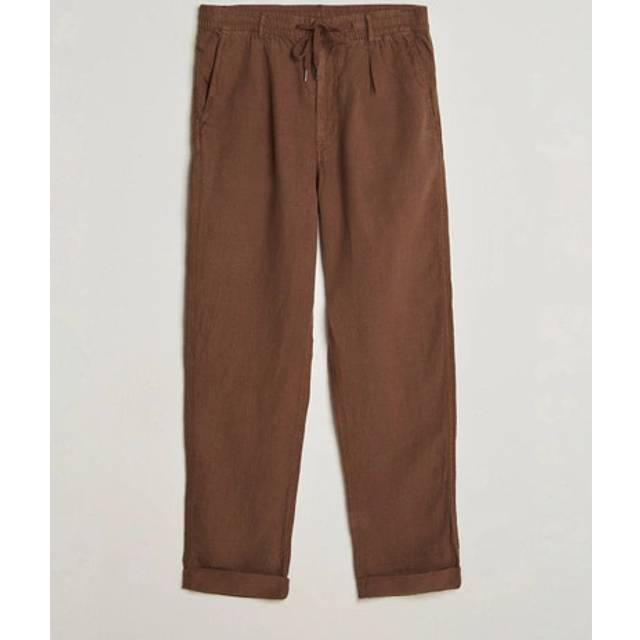 Polo Ralph Lauren Mens Chocolate Mousse Drawstring-waist Tapered-leg Linen Trousers L - CHOCOLATE MOUSSE