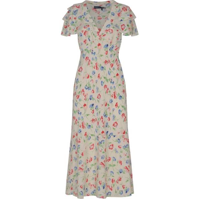 Polo Ralph Lauren Womens 1684 Vintage Daisy Floral-print Frilled-sleeve Silk Midi Dress 8
