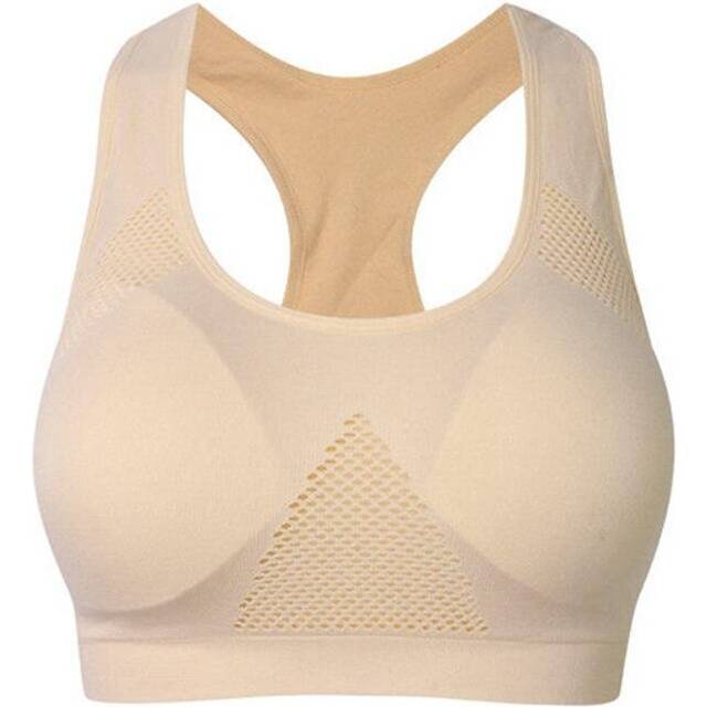 (khaki, L) Wire Free Breathable Seamless Padded Sports Bra