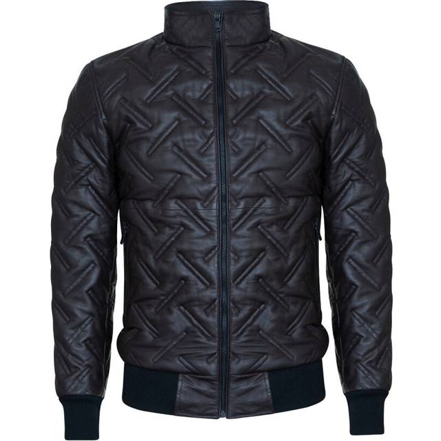 Men's brown bomber leather jacket quilted puffer warm lambskin jacket