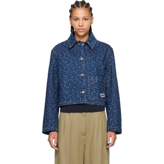 Maison Kitsuné Navy Cropped Denim Jacket - O010 Laser Print - S