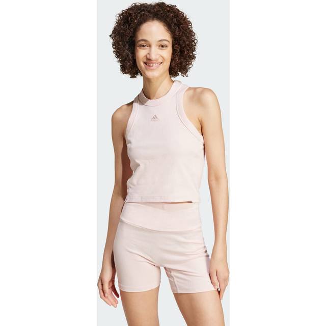 Lounge Ribbed Crop Linne - Sandy Pink