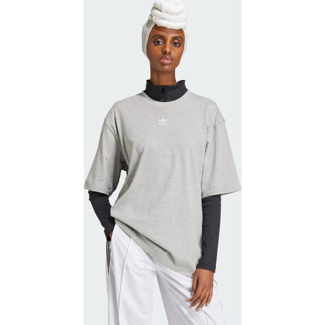 adidas Originals Womens Essentials Boyfriend Tee - Grey, Medium Grey Heather, Size L, Women