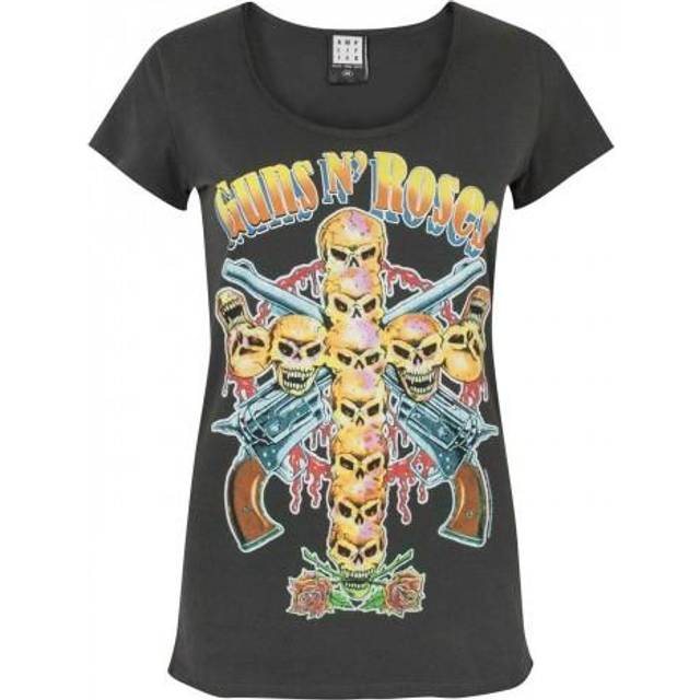 (L, Charcoal) Amplified Womens/Ladies Skull Cross Guns N Roses T-Shirt