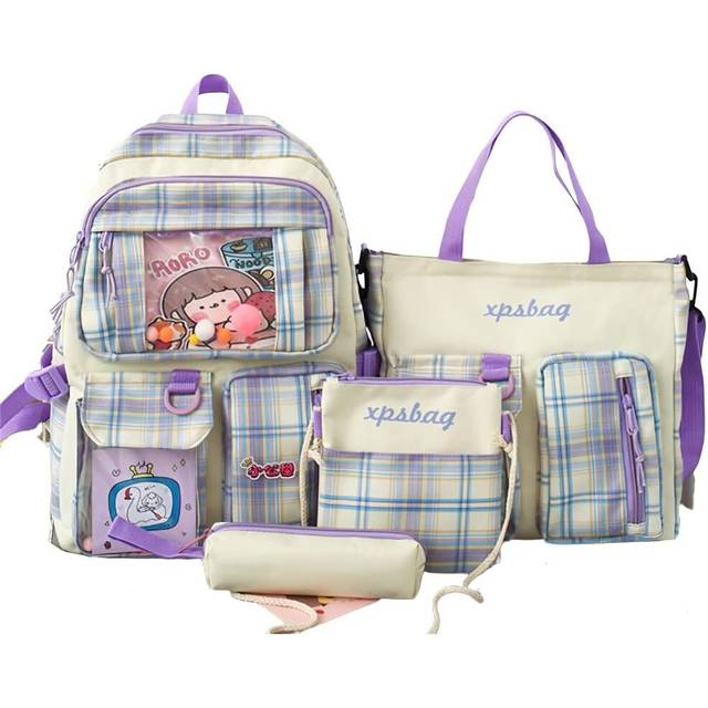 Kawaii Aesthetic Cute 4pcs School Bags Set with Accessories School Suppliers for Teens Girls Backpack Tote Bag (Purple)Â¡