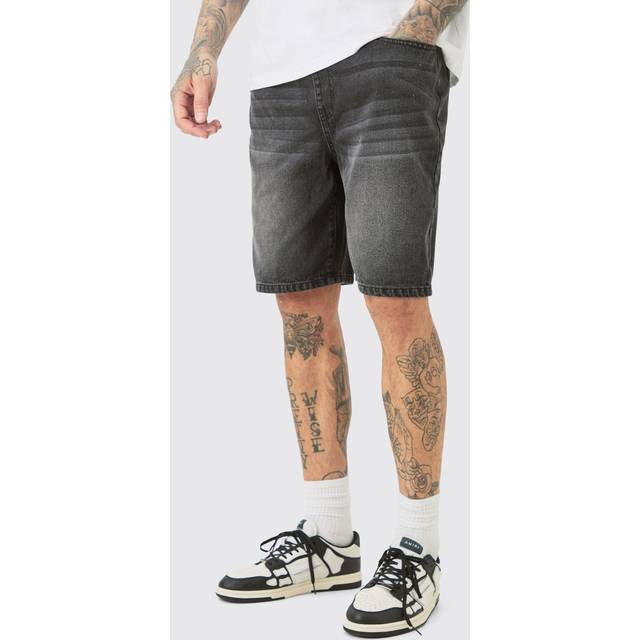 Tall Elasticated Waist Relaxed Fit Denim Shorts In Washed Black - S