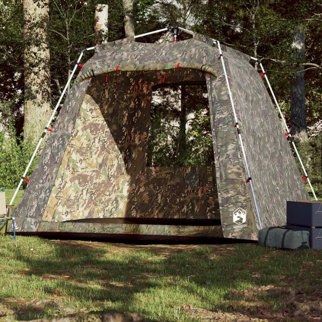 vidaXL Fishing Tent 4-Person Camouflage Quick Release, Green