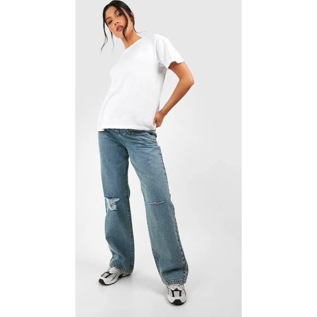 Womens Maternity Over Bump Ripped Boyfriend Jean - Blue - 8