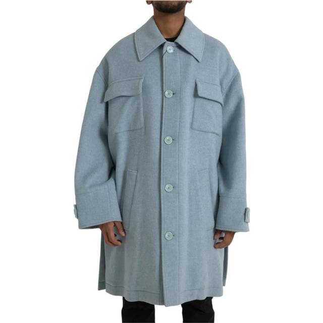 Light Blue Wool Button Trench Coat Jacket - IT52 | XL