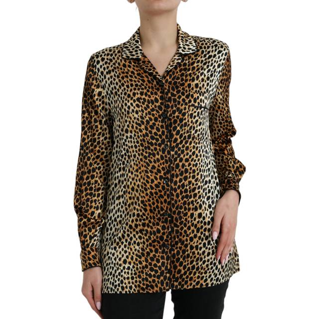 Dolce & Gabbana Elegant Brown Animal Print Silk Blouse - IT40|S