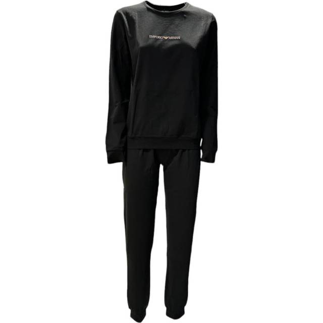 Emporio Armani, Sport, Dam, M, Bomull, Bomulls Pyjamasset med Svart Logotyp