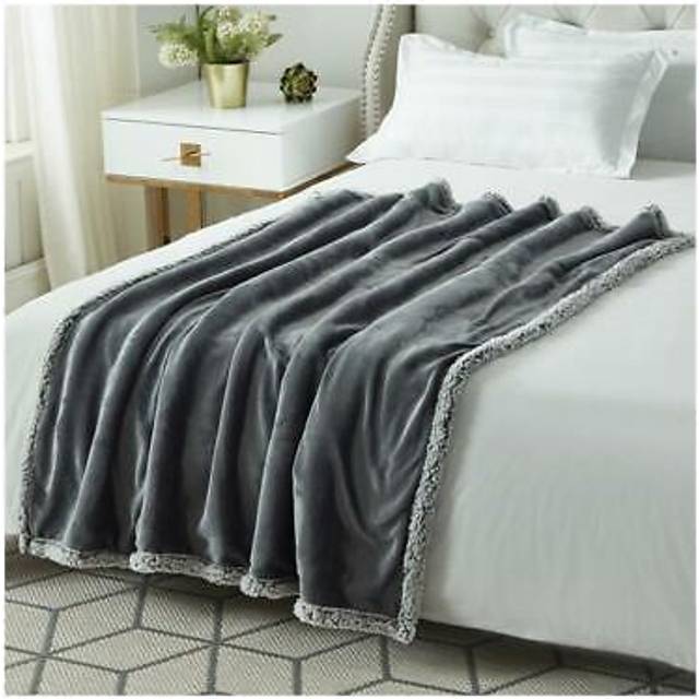 "Pascal Flannel Reversible Sherpa Throw 50""""x60""""  Dark Grey"