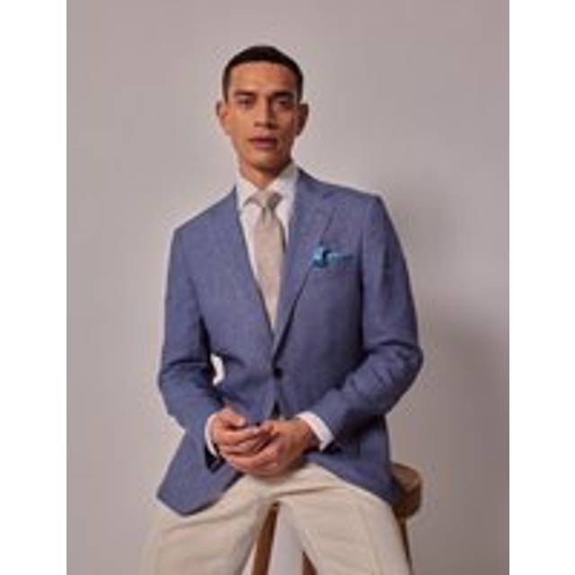 Hawes & Curtis Denim Blue Linen Slim Fit Suit Jacket Size: 40 short (EU 50)