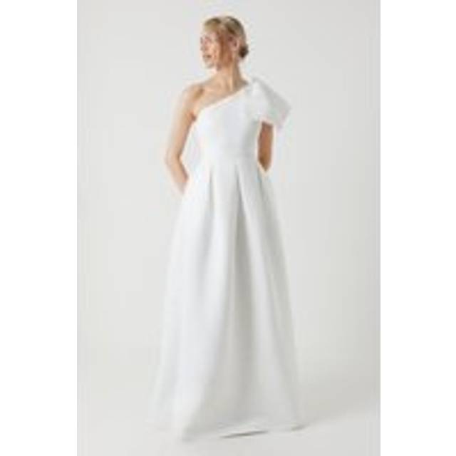 Bow One Shoulder Full Skirted Wedding Dress - Ivory - 10