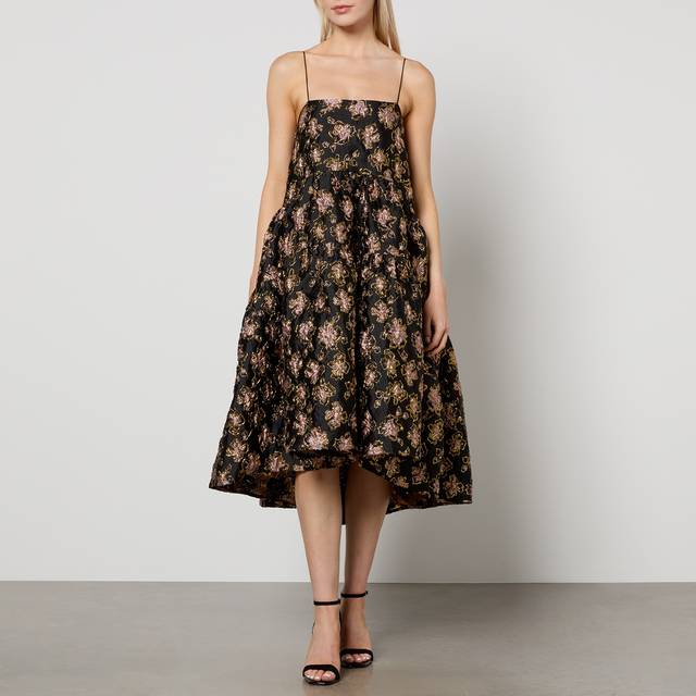 Sister Jane Dream Floral-Jacquard Cloqué Midi Dress - S/UK 8 - Black