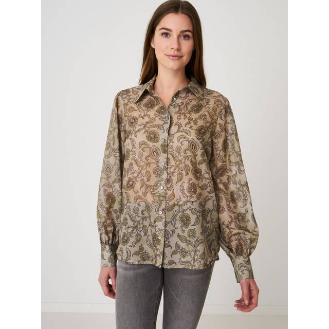 Blouse with long puff sleeves and paisley leaves print