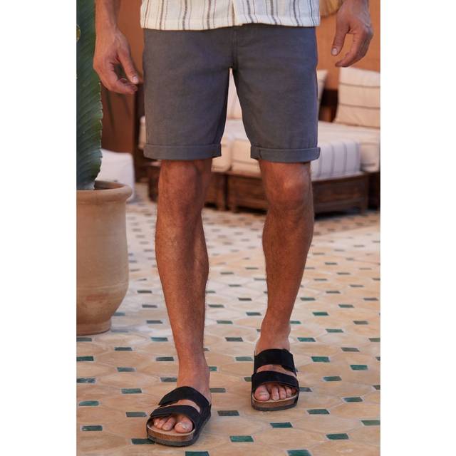 'Tillage' Overdyed Denim Shorts with Stretch - Grey - 32R