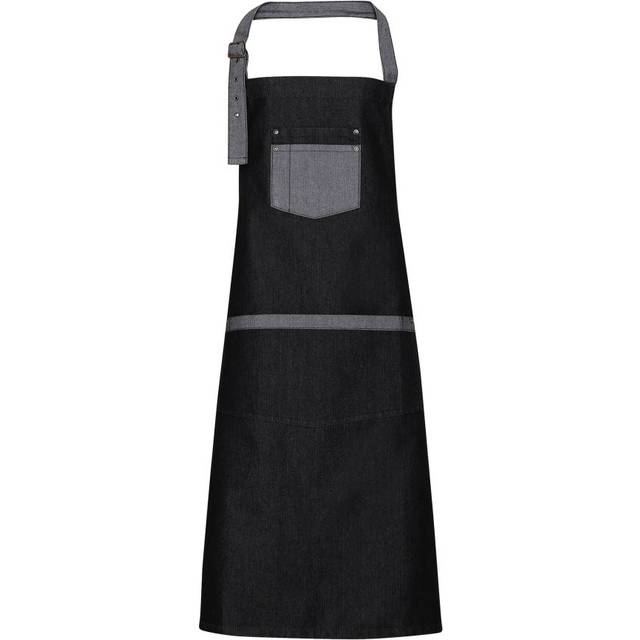 Premier Domain Contrast Denim Bib Apron PR127 Black Denim One Size Col