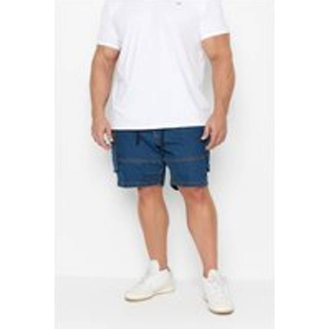 Size 2Xl Mens Badrhino Big & Tall Blue Mid Wash Elasticated Waist Denim Cargo Shorts Big & Tall - 2XL