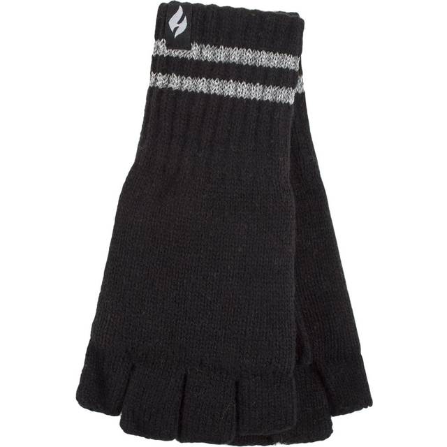 Heat Holders Mens Knitted Fingerless Reflective Gloves for Winter - Black - One Size