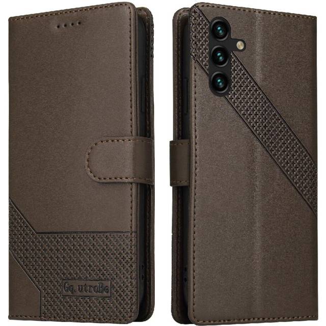 (Brown) Flip Case for Samsung Galaxy A54 Shockproof Kickstand Three Card Slots 4 Corner Protection Premium Leather