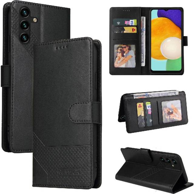 (Black) Flip Case for Samsung Galaxy A54 Shockproof Kickstand Three Card Slots 4 Corner Protection Premium Leather