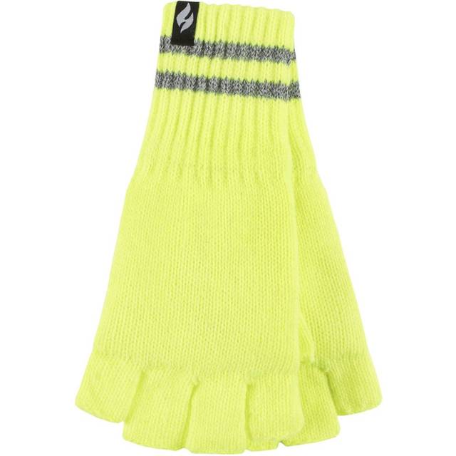 Heat Holders Mens Knitted Fingerless Reflective Gloves for Winter - Yellow - One Size