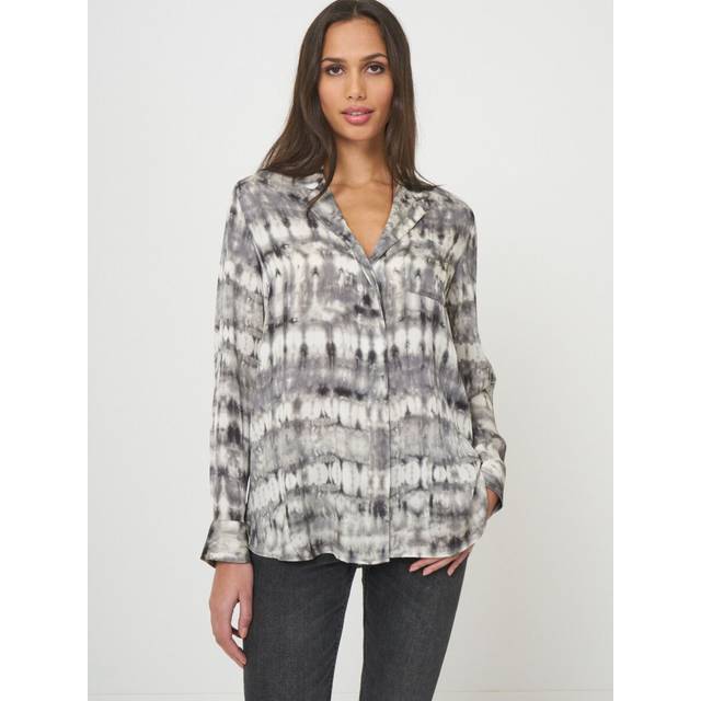 Tie dye silk blouse with lapel collar