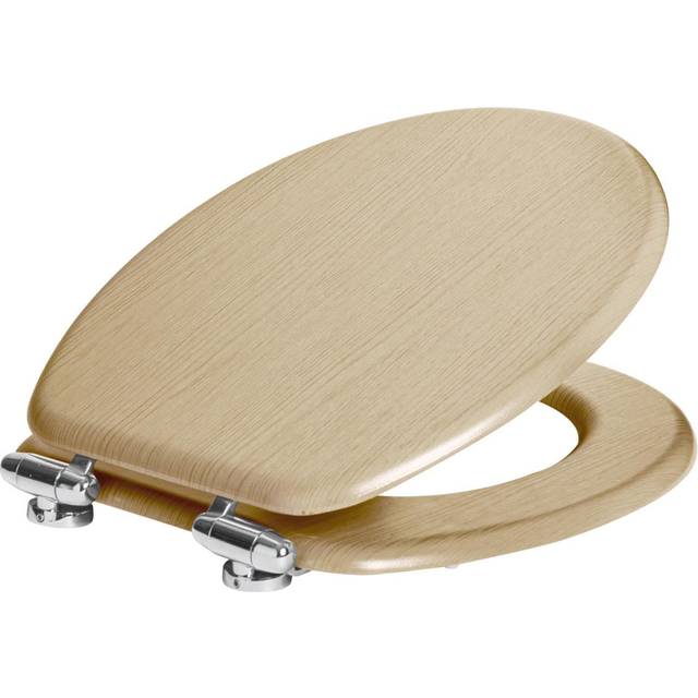 Soft Close Toilet Seat, Tongue and Groove - Antibacterial by Harbour Housewares - Light Oak