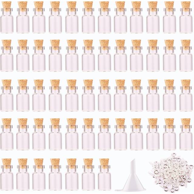 MaxMau 64pcs 1ml Tiny Vials with Cork Stoppers and Eye Screws Mini Glass Bottles Small Jars for DIY Art Crafts Project Jewelry Pendant Party Favors